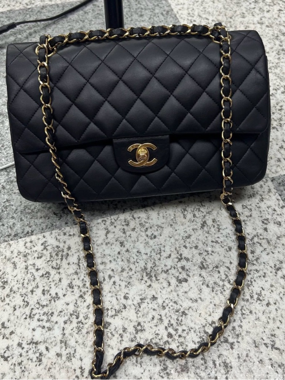 CHANEL Black Quilted Shoulder Bag with Gold Hardware
